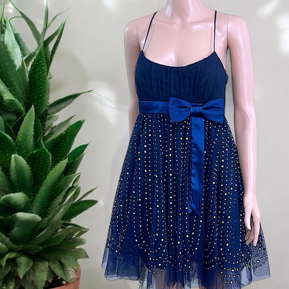 Love Tease Navy Blue Shimmering Silver Tulle Dress - Picture 10 of 14